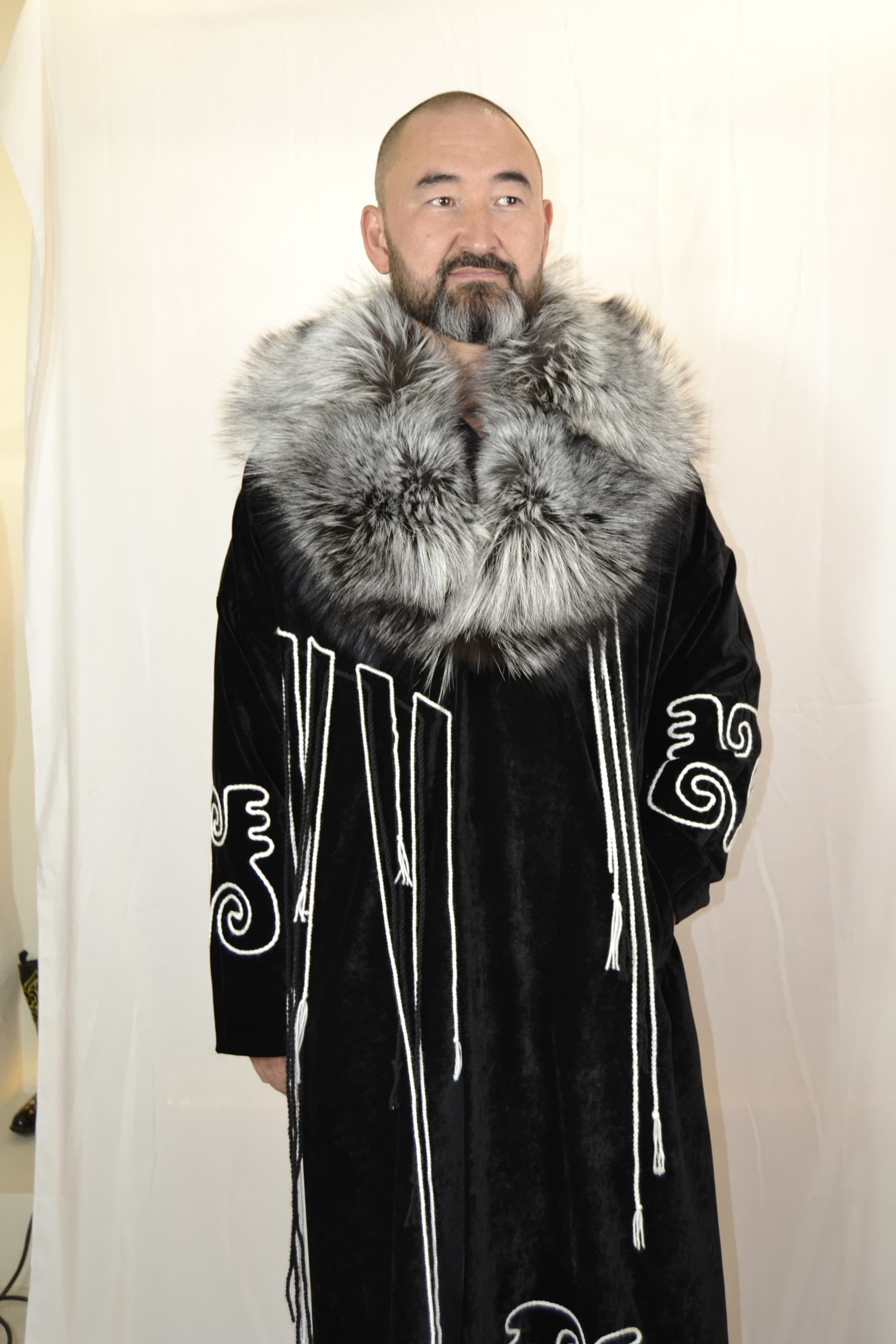 Казахская мужская шапан silver fur серебро DALA