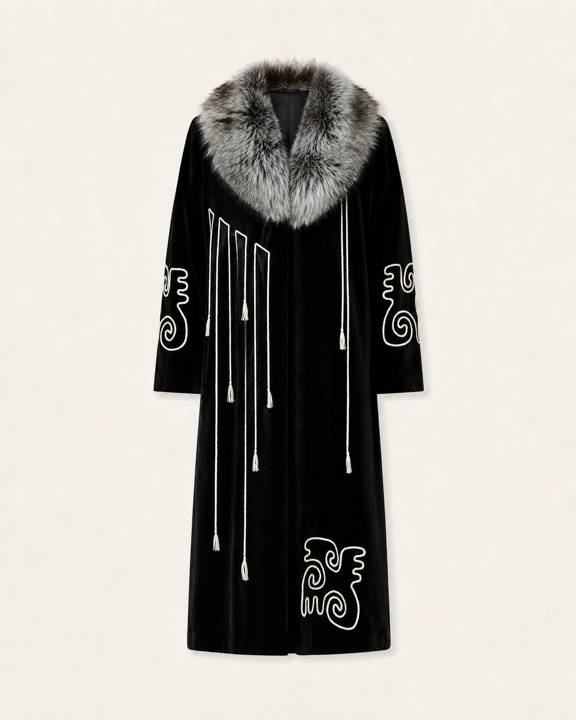 Казахская мужская шапан silver fur черный DALA